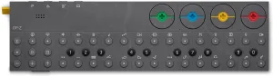 teenage engineering OP–Z portable sequencer, synthesizer, drum machine and visual controller with built-in microphone for sampling, effects and midi, iOS compatible and battery powered