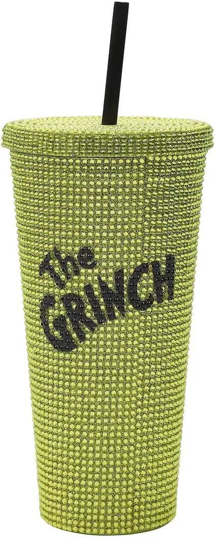 The Grinch Big Face 24 Oz Green Rhinestone-Studded Tumbler Plastic Cup
