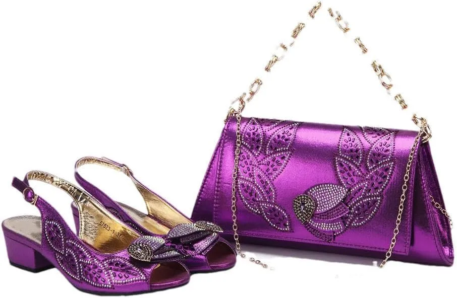 Thin Heel Mules Matching Bag Water Drill Office Party Shoe Set