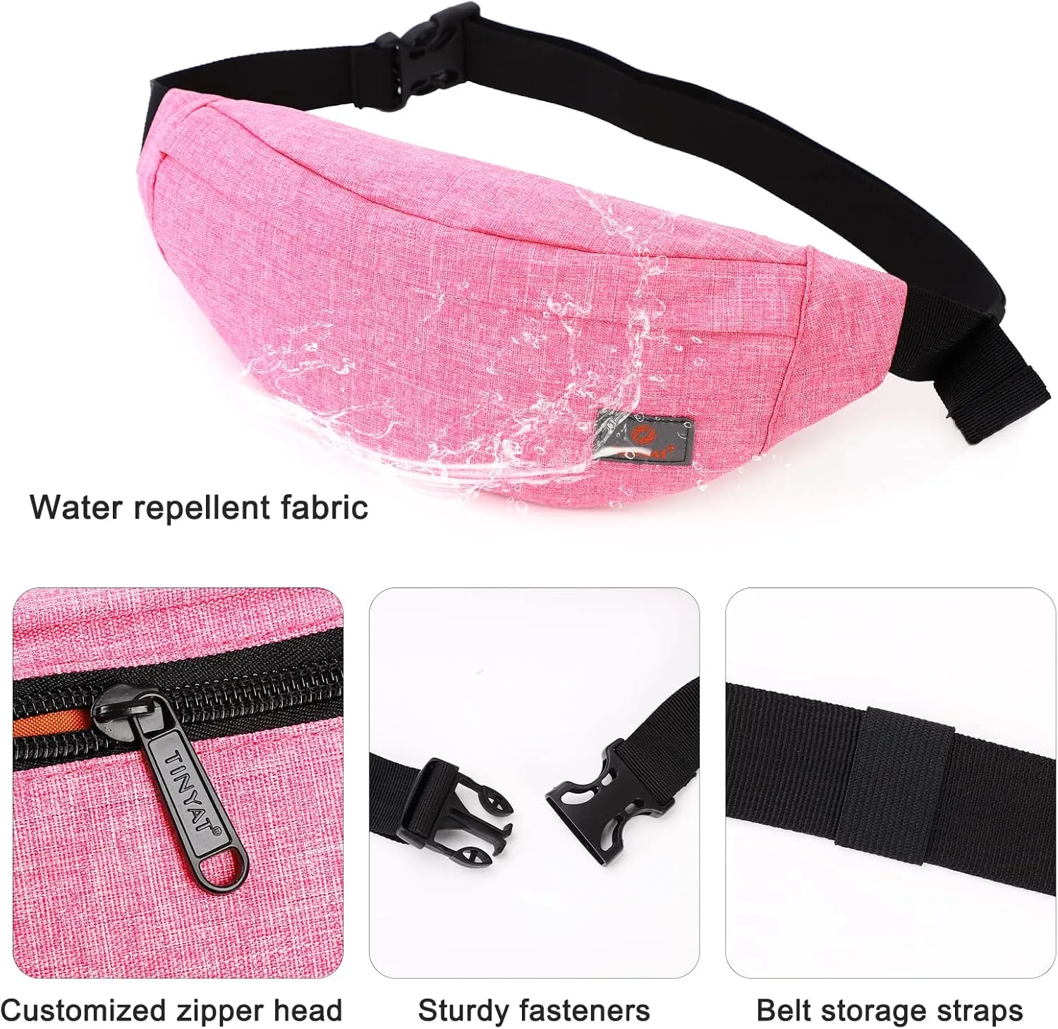 TINYAT Small Fanny Packs for Women Men Waist Bag Sling Bag Super Lightweight for Travel Cashier's box, Tool Kit T201, Pink