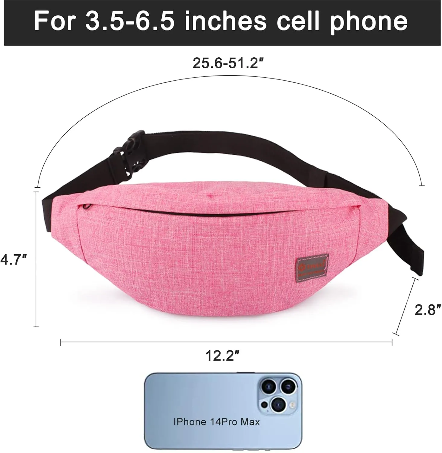 TINYAT Small Fanny Packs for Women Men Waist Bag Sling Bag Super Lightweight for Travel Cashier's box, Tool Kit T201, Pink