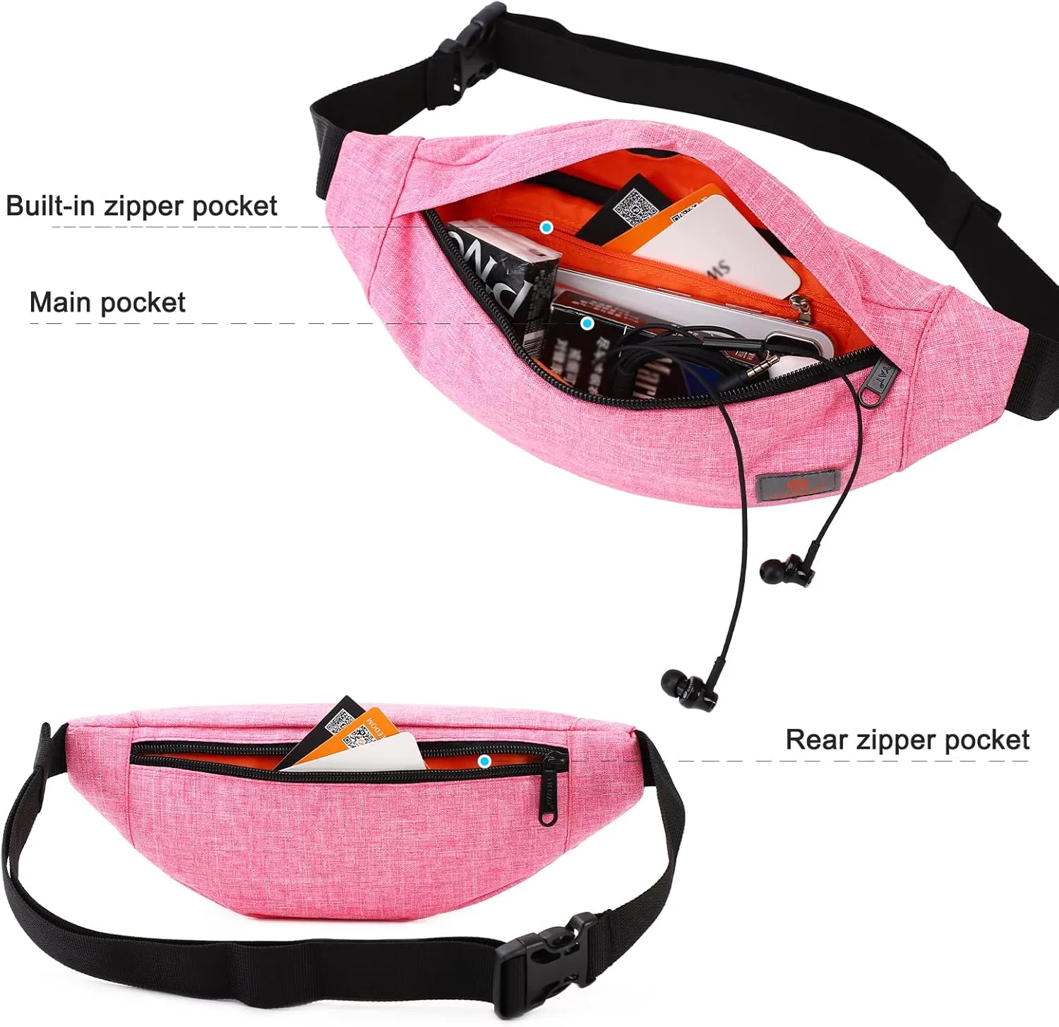 TINYAT Small Fanny Packs for Women Men Waist Bag Sling Bag Super Lightweight for Travel Cashier's box, Tool Kit T201, Pink