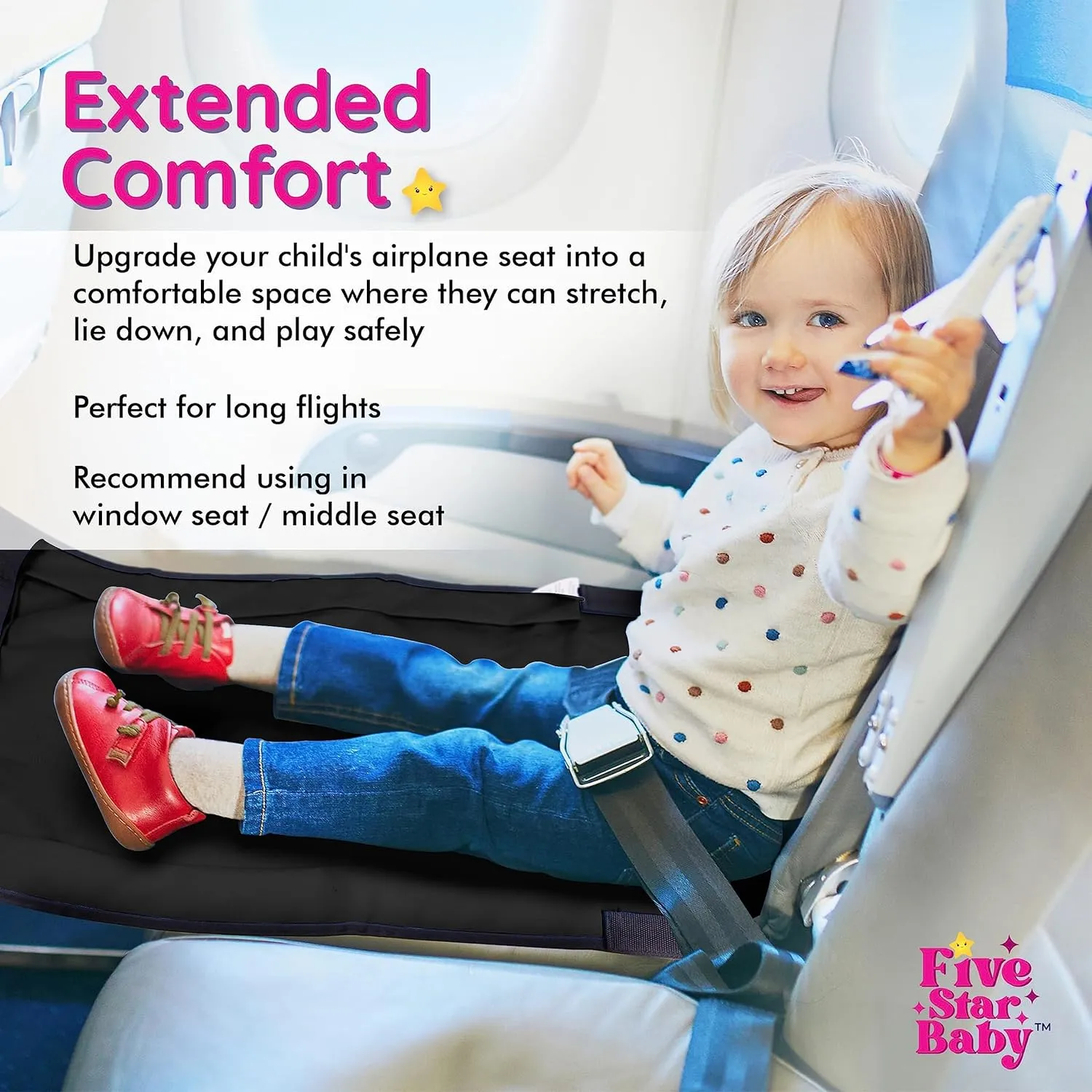 Toddler Airplane Bed for Toddler - Airplane Toddler Bed - Kids Airplane Bed - Baby Plane Travel Essentials - Airplane Seat Extender for Kids - Airplane Must Haves for Toddlers (Black)