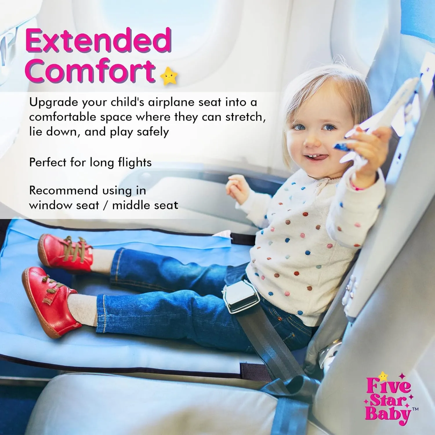 Toddler Airplane Bed - The Ultimate Airplane Travel Essentials for Kids | Airplane Seat Extender for Kids | Premium Airplane Bed for Toddlers - Blue