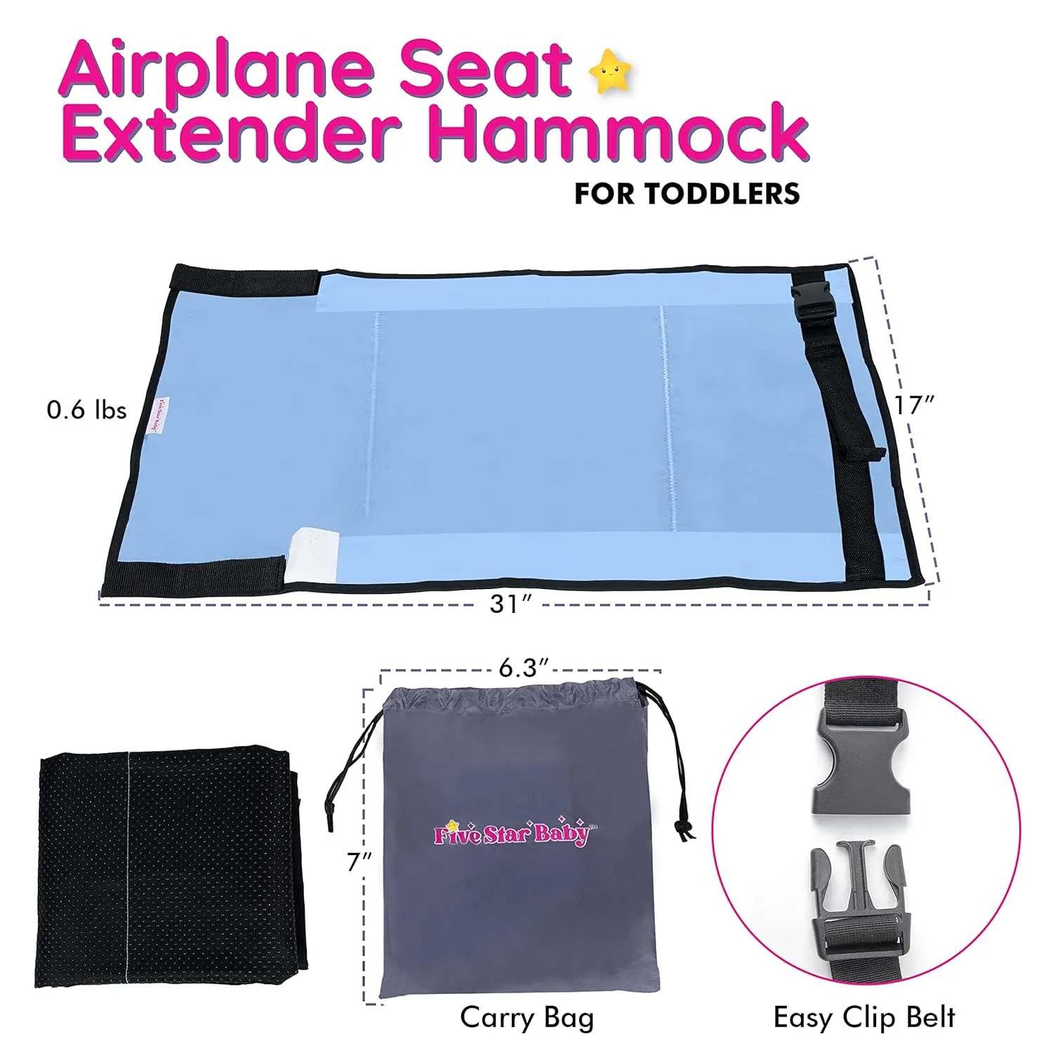 Toddler Airplane Bed - The Ultimate Airplane Travel Essentials for Kids | Airplane Seat Extender for Kids | Premium Airplane Bed for Toddlers - Blue
