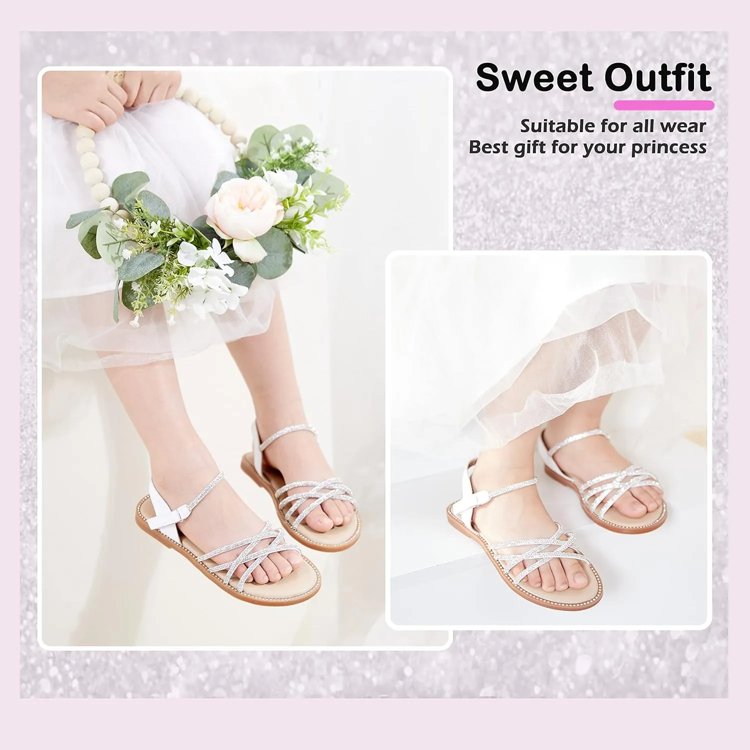 Toddler Flower Girl Sandals - Girl Summer Dress Shoes Toddler Little Kid Wedding Party