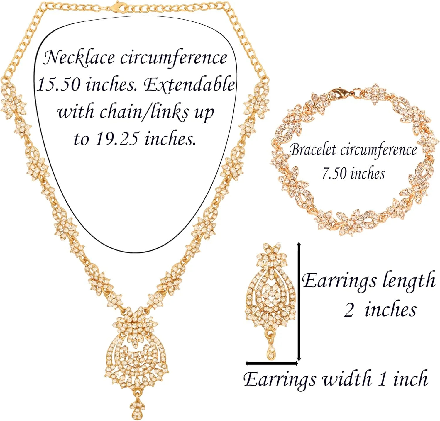 Touchstone Indian Bollywood Gorgeous intricate Workmanship Sparkling Rhinestone crystal wedding Designer Jewelry Necklace Set In Gold or Silver Tone For Women.