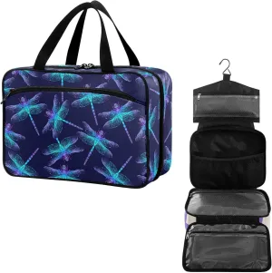 Travel Toiletry Bag for Woman/Men,Galaxy Colored Dragon Fly Purple Black Hanging Organizer Bag with Pockets Portable Folding Travel Case Bags for Makeup Cosmetic Toiletries Storage Traveling-L