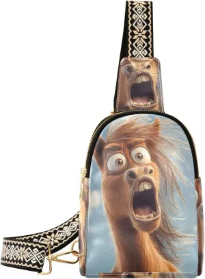 trendy Cartoon Funny Horse Fear shoulder bag leather fanny pack cross body for hiking