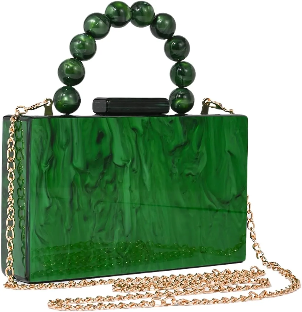 Trendy Purses For Women Evening Handbags, Beaded Top Handle Bag Shoulder Crossbody Pearl Wedding Clutch Acrylic Prom Luxury Bags