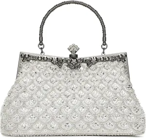 UBORSE Women Vintage Floral Beaded Rhinestone Embroidery Clutch Evening Handbag Wedding Party Purse Vintage Bags