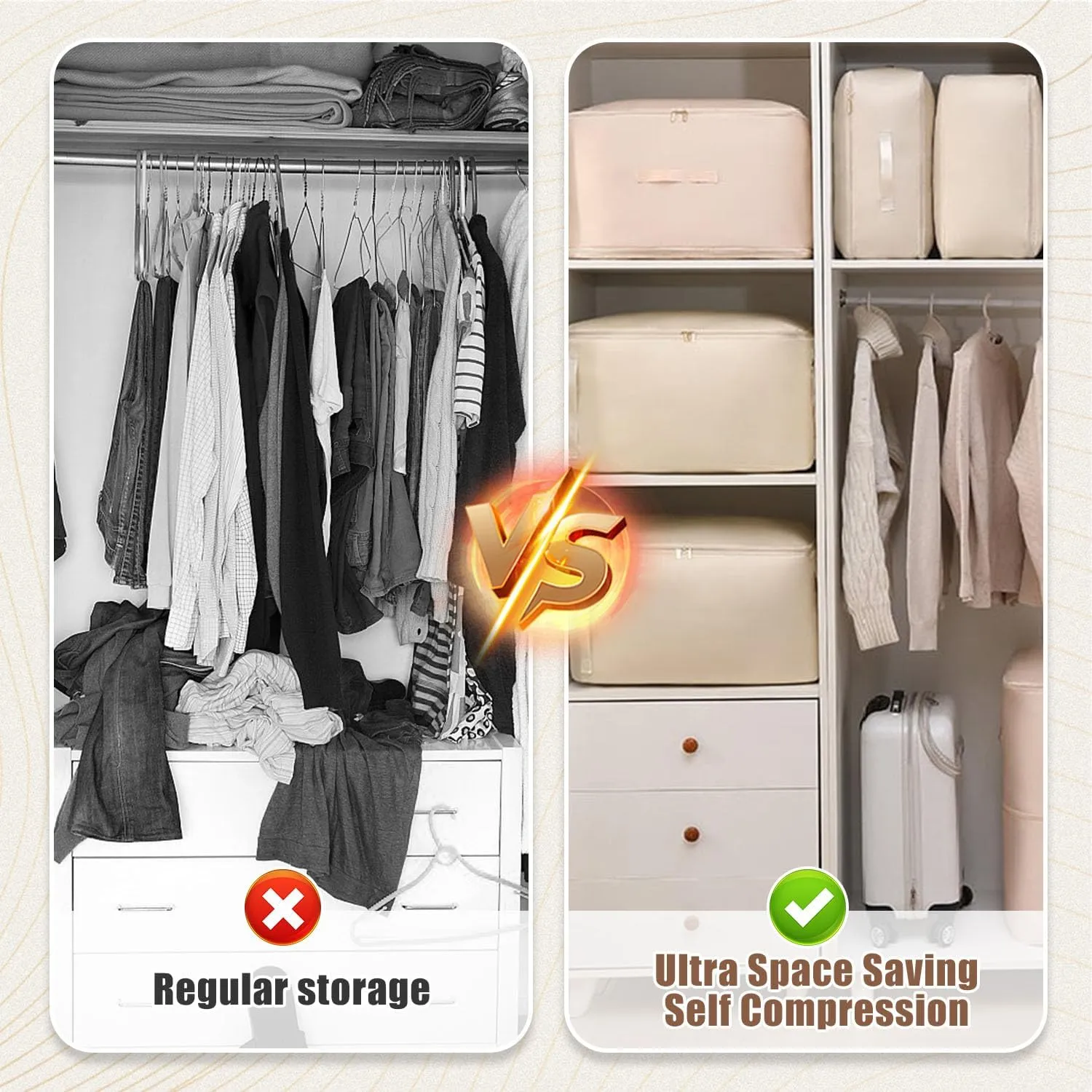 Ultra Space Saving Self Compression Organizer, 2025 Upgraded Space Saving Organizer, Premium Comforter Packaging Cube Bedding Storage Bag (Light Grey, X-Large 544260cm)