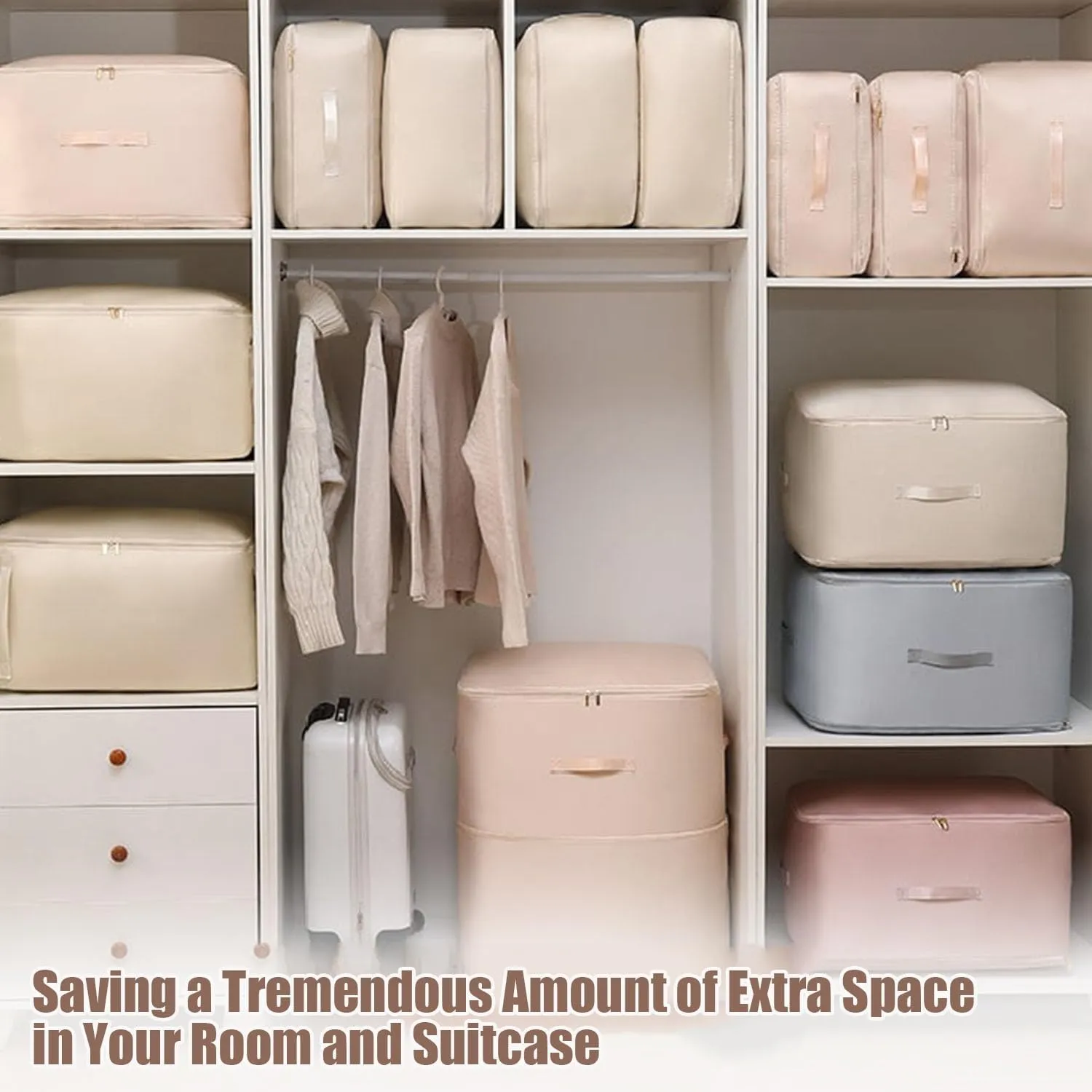 Ultra Space Saving Self Compression Organizer, 2025 Upgraded Space Saving Organizer, Premium Comforter Packaging Cube Bedding Storage Bag (Light Grey, X-Large 544260cm)