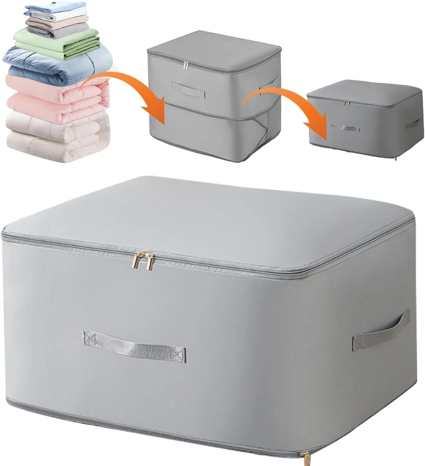Ultra Space Saving Self Compression Organizer, 2025 Upgraded Space Saving Organizer, Premium Comforter Packaging Cube Bedding Storage Bag (Light Grey, X-Large 544260cm)