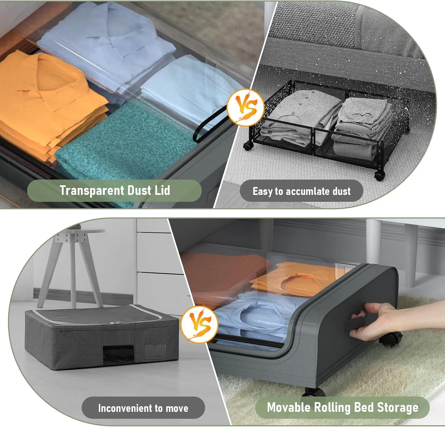 Under Bed Storage with Wheels, 2Pack Under Bed Storage Containers, Foldable Under Bed Rolling Storage with 30.3" x 17.1" x 6.9", Under Bed Organizer Shoe Storage for Clothes Blanket Book(Grey)