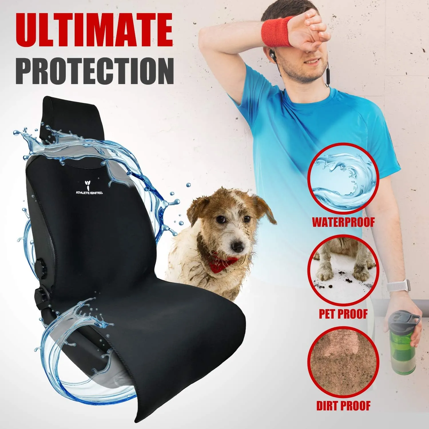 Universal Waterproof and Sweatproof Seat Cover   Seat Belt Cover for Post Gym, Run, Crossfit, Yoga, Boxing, Spin, MMA and Pet Protection 22"X59" (Blue)