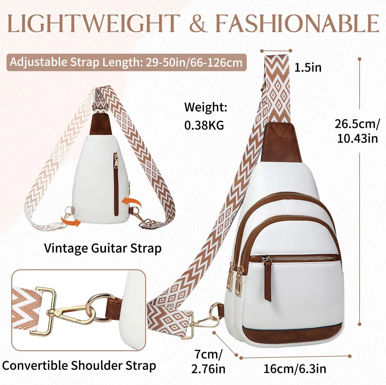 VASCHY Sling Bag Purse for Women,Trendy Vegan Leather Small Crossbody Shoulder Chest Bag Fanny Pack Belt Bag for Travel