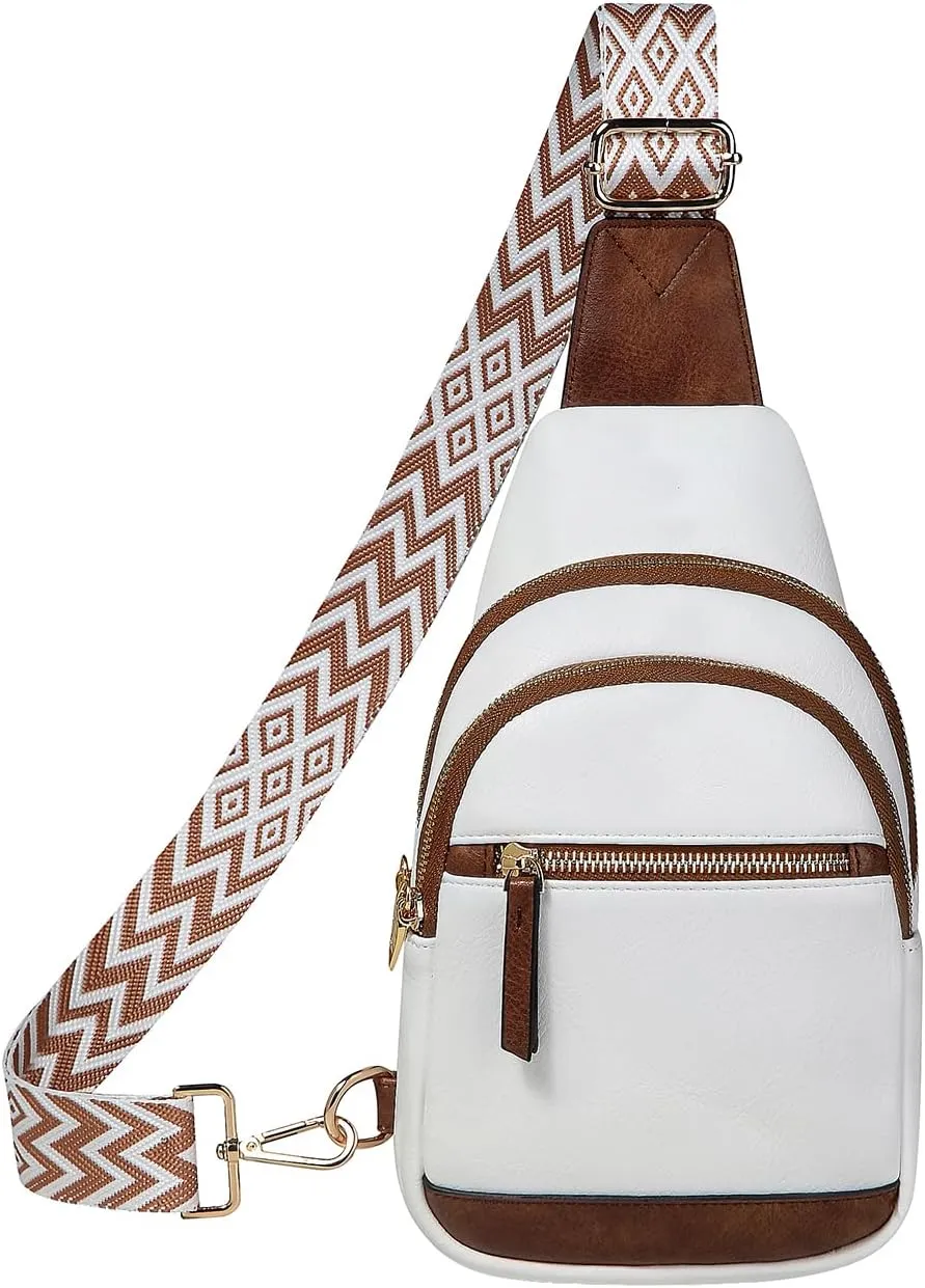VASCHY Sling Bag Purse for Women,Trendy Vegan Leather Small Crossbody Shoulder Chest Bag Fanny Pack Belt Bag for Travel