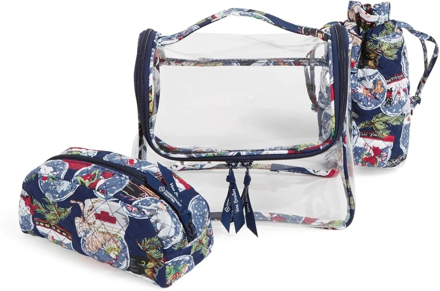 Vera Bradley Women's 3 Piece Cosmetic Makeup Organizer Bag Set, Snow Globes, One Size