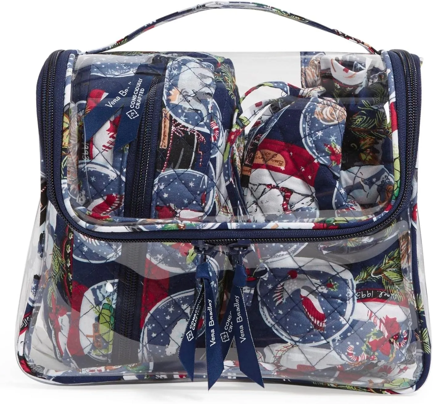 Vera Bradley Women's 3 Piece Cosmetic Makeup Organizer Bag Set, Snow Globes, One Size