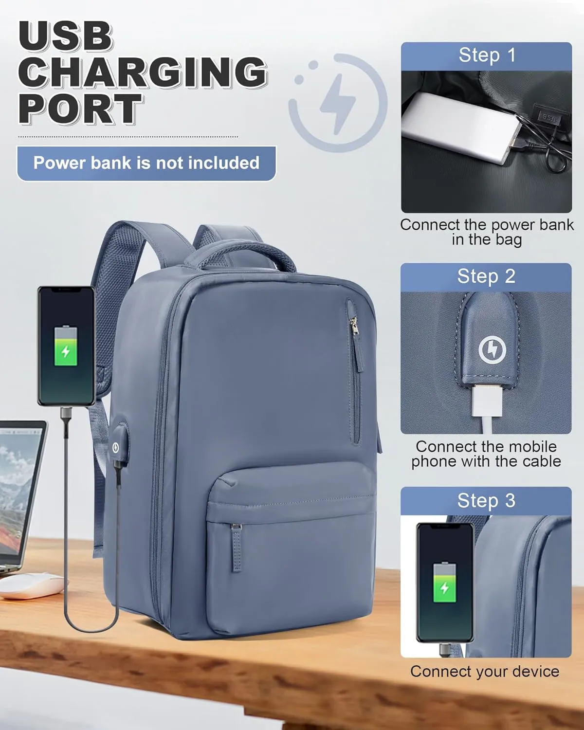 VGCUB Large Travel Backpack with Vacuum System Carry on Storage Compression Personal Item Bags with Electric Pump Work Business Vacpack College Airback lightweight Backpack for Women Men Sapphire blue