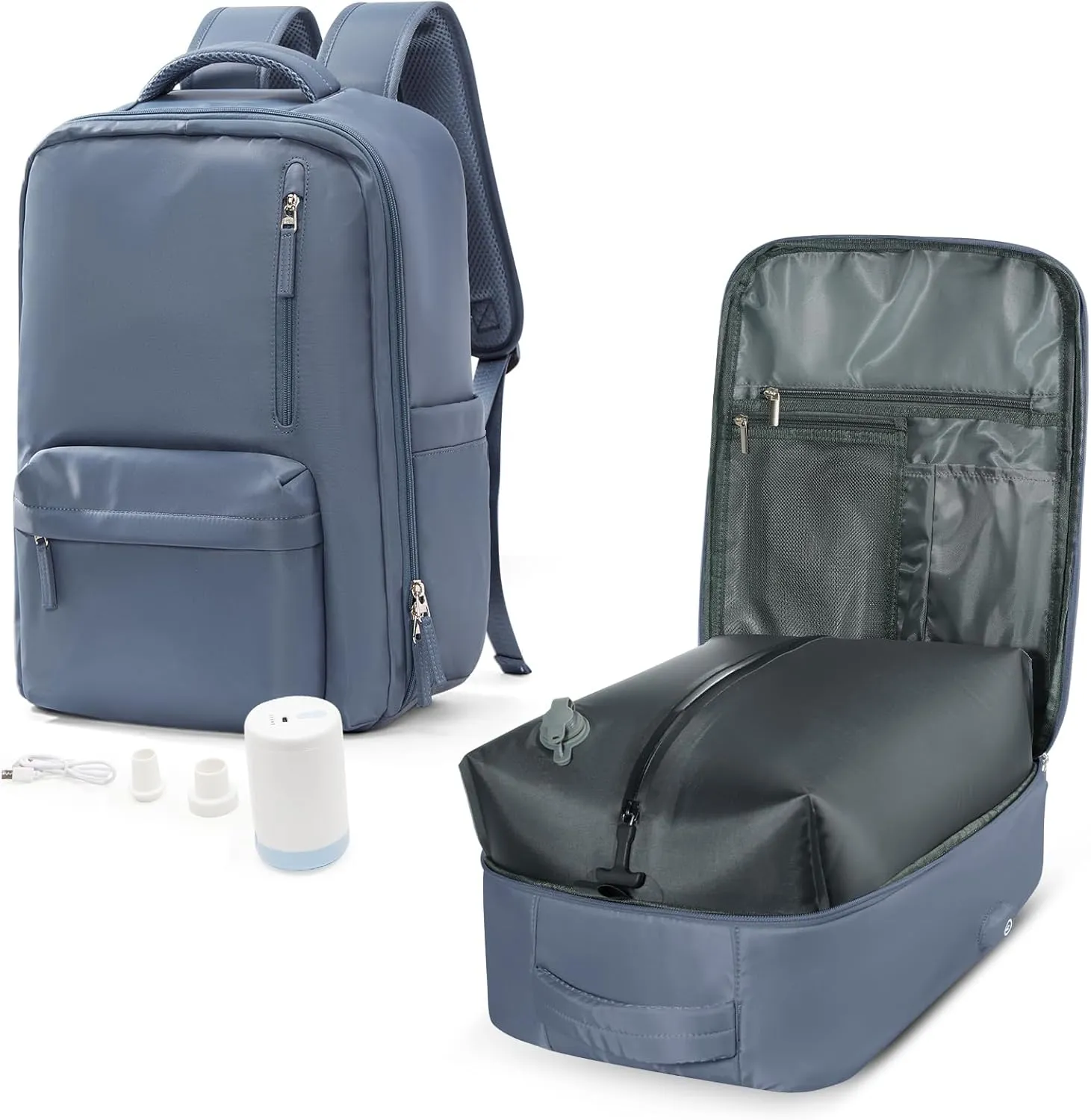 VGCUB Large Travel Backpack with Vacuum System Carry on Storage Compression Personal Item Bags with Electric Pump Work Business Vacpack College Airback lightweight Backpack for Women Men Sapphire blue