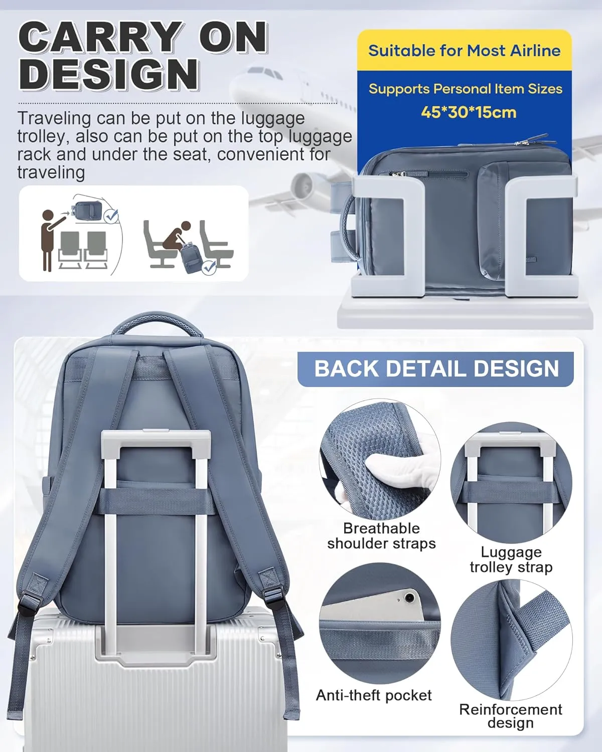 VGCUB Large Travel Backpack with Vacuum System Carry on Storage Compression Personal Item Bags with Electric Pump Work Business Vacpack College Airback lightweight Backpack for Women Men Sapphire blue