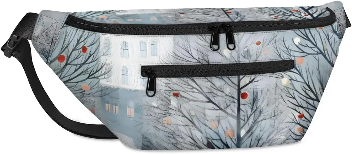 Village Christmas Sling Bag Crossbody Backpack Chest Daypack for Women Sport Travel Hiking Casual Bag Multipurpose Waist Pack With Zipper Closure Adjustable Strap Shoulder Bag