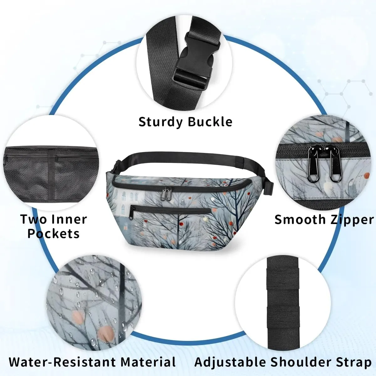 Village Christmas Sling Bag Crossbody Backpack Chest Daypack for Women Sport Travel Hiking Casual Bag Multipurpose Waist Pack With Zipper Closure Adjustable Strap Shoulder Bag