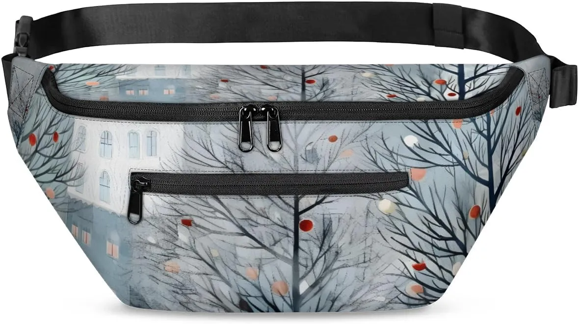 Village Christmas Sling Bag Crossbody Backpack Chest Daypack for Women Sport Travel Hiking Casual Bag Multipurpose Waist Pack With Zipper Closure Adjustable Strap Shoulder Bag