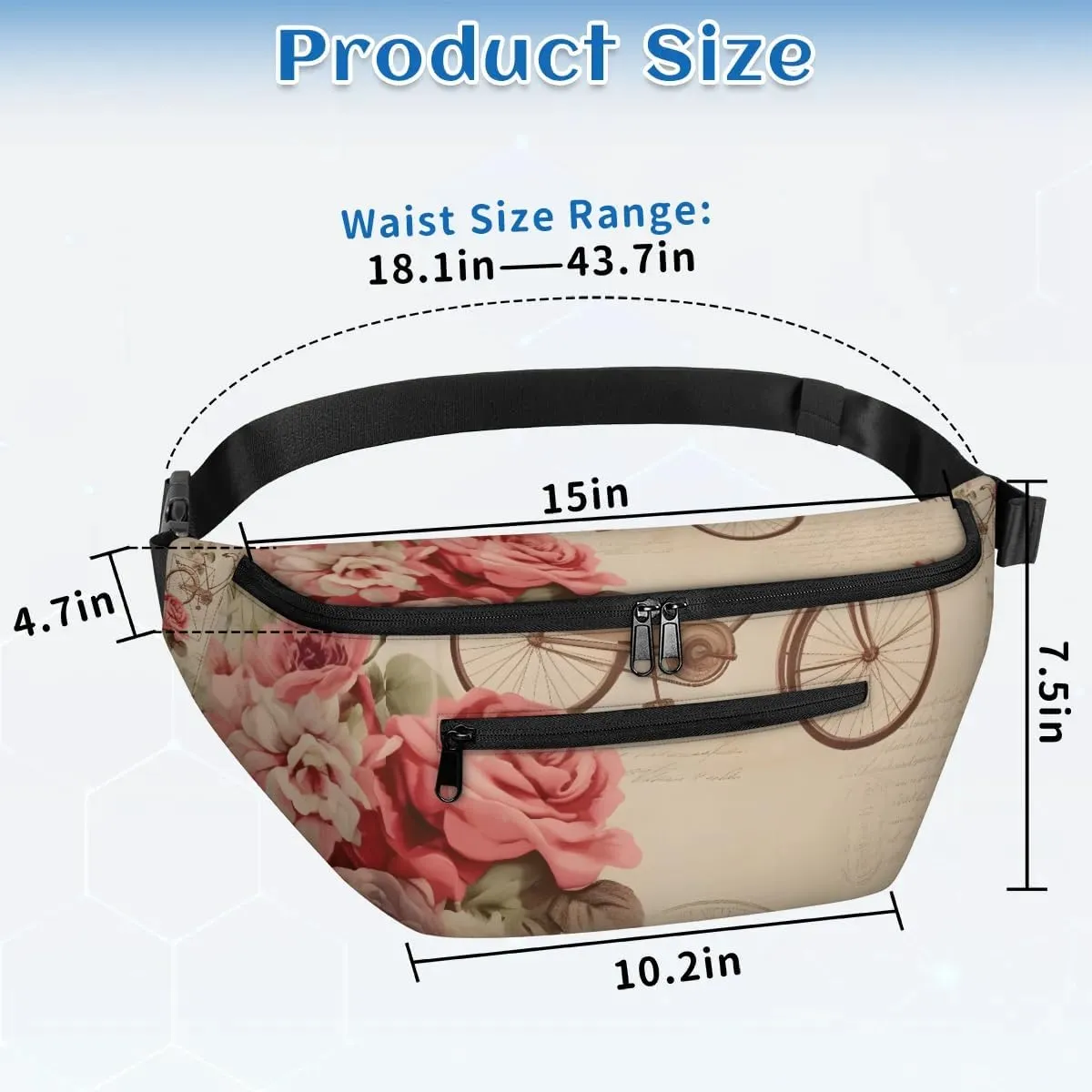 Vintage Bike Flower Sling Bag Crossbody Backpack Chest Daypack for Women Sport Travel Hiking Casual Bag Multipurpose Waist Pack With Zipper Closure Adjustable Strap Shoulder Bag