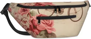 Vintage Bike Flower Sling Bag Crossbody Backpack Chest Daypack for Women Sport Travel Hiking Casual Bag Multipurpose Waist Pack With Zipper Closure Adjustable Strap Shoulder Bag