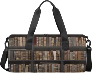 Vintage Bookshelf Travel Duffel Bag Vintage Books Sports Gym Bag Men Women Sports Travel Luggage Bag 17.6”×9”×9 “ Duffel Bag Weekend Overnight Gym Bag Nvenient For Carrying