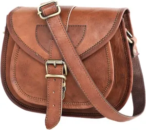 Vintage Brown Leather Satchel Purse for Women - Genuine Leather Crossbody Saddlebag Handbag - Distressed Womens Brown Leather Purse Crossbody Bags, 9-inch