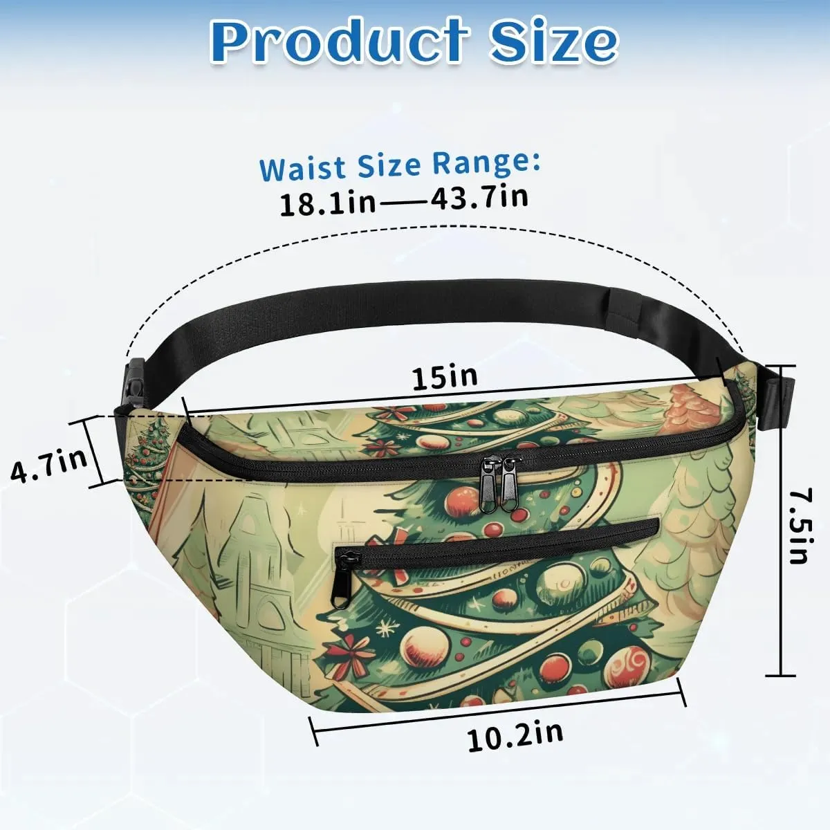 Vintage Christmas Tree Sling Bag Crossbody Backpack Chest Daypack for Women Sport Travel Hiking Casual Bag Multipurpose Waist Pack With Zipper Closure Adjustable Strap Shoulder Bag