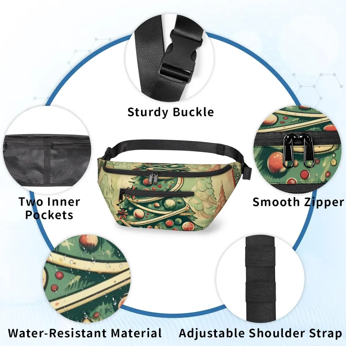 Vintage Christmas Tree Sling Bag Crossbody Backpack Chest Daypack for Women Sport Travel Hiking Casual Bag Multipurpose Waist Pack With Zipper Closure Adjustable Strap Shoulder Bag
