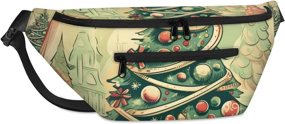 Vintage Christmas Tree Sling Bag Crossbody Backpack Chest Daypack for Women Sport Travel Hiking Casual Bag Multipurpose Waist Pack With Zipper Closure Adjustable Strap Shoulder Bag