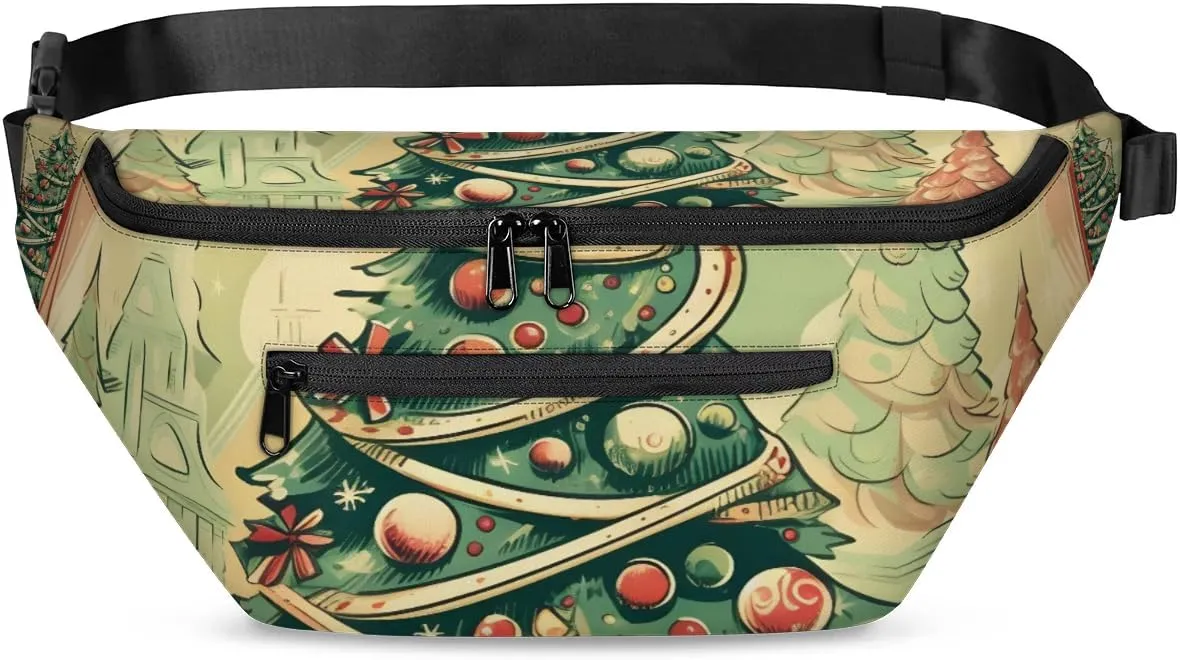 Vintage Christmas Tree Sling Bag Crossbody Backpack Chest Daypack for Women Sport Travel Hiking Casual Bag Multipurpose Waist Pack With Zipper Closure Adjustable Strap Shoulder Bag