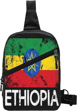 Vintage Ethiopian Flag Portable Crossbody Bag Foldable Sling Bags Sports Gym Chest Daypack Reusable Shoulder Backpack Casual Diagonally Rucksack Fanny Packs