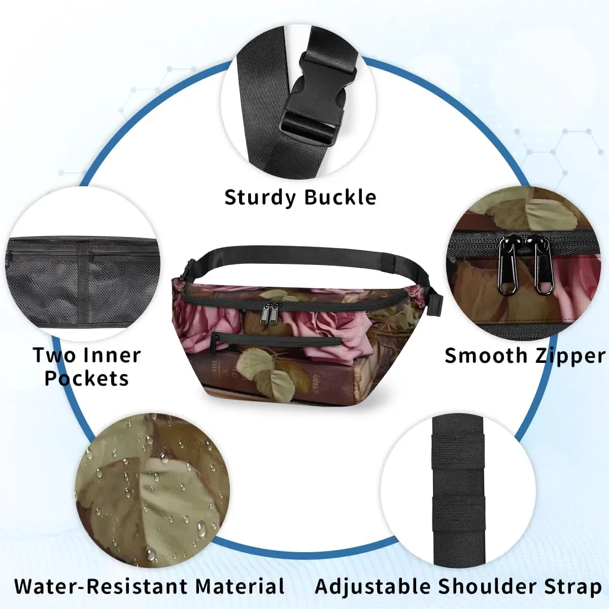 Vintage Flower Pattern Sling Bag Crossbody Backpack Chest Daypack for Women Sport Travel Hiking Casual Bag Multipurpose Waist Pack With Zipper Closure Adjustable Strap Shoulder Bag