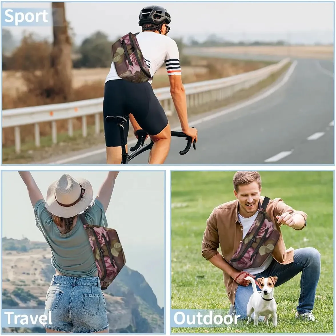Vintage Flower Pattern Sling Bag Crossbody Backpack Chest Daypack for Women Sport Travel Hiking Casual Bag Multipurpose Waist Pack With Zipper Closure Adjustable Strap Shoulder Bag