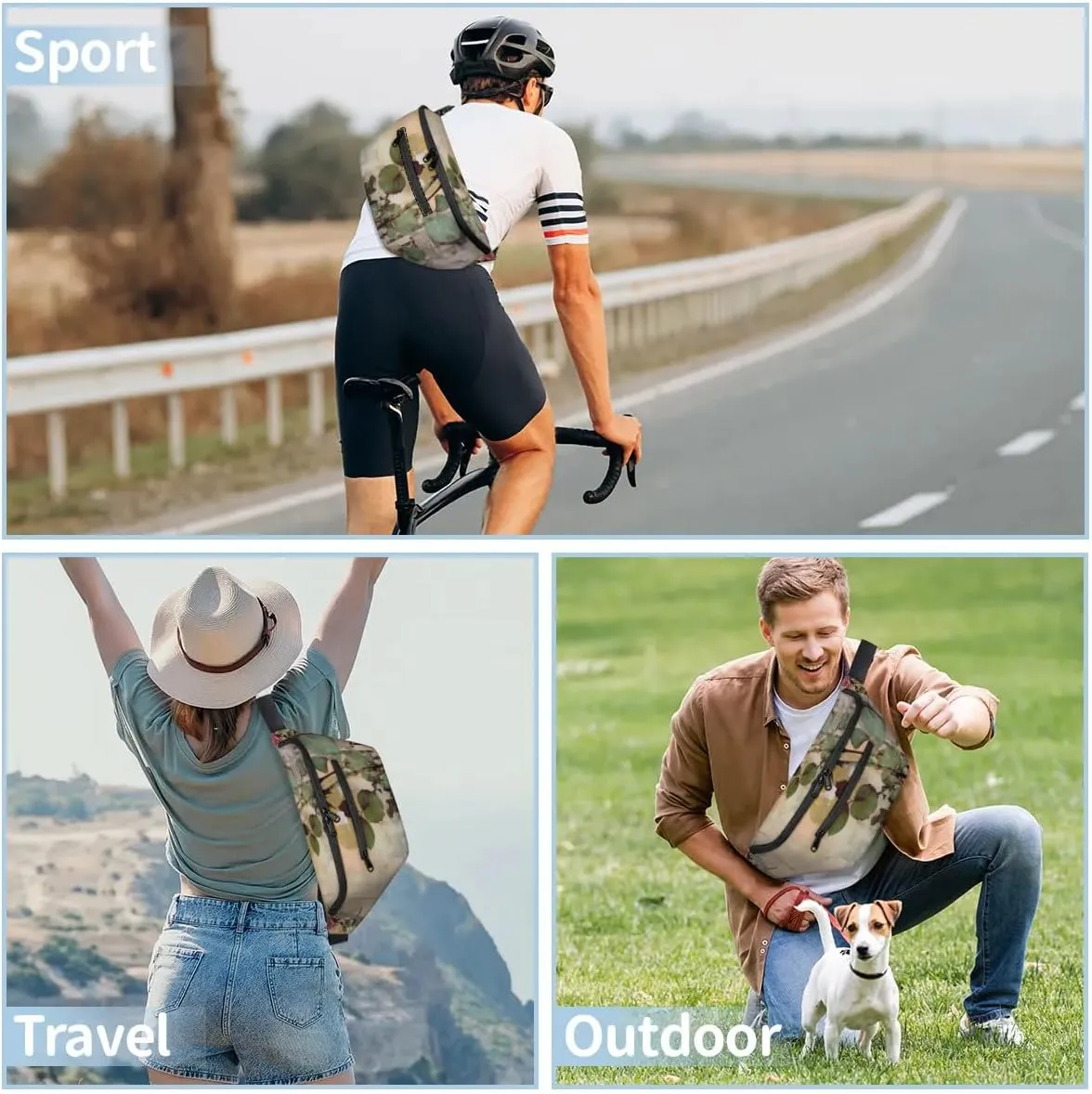 Vintage Flowers Sling Bag Crossbody Backpack Chest Daypack for Women Sport Travel Hiking Casual Bag Multipurpose Waist Pack With Zipper Closure Adjustable Strap Shoulder Bag