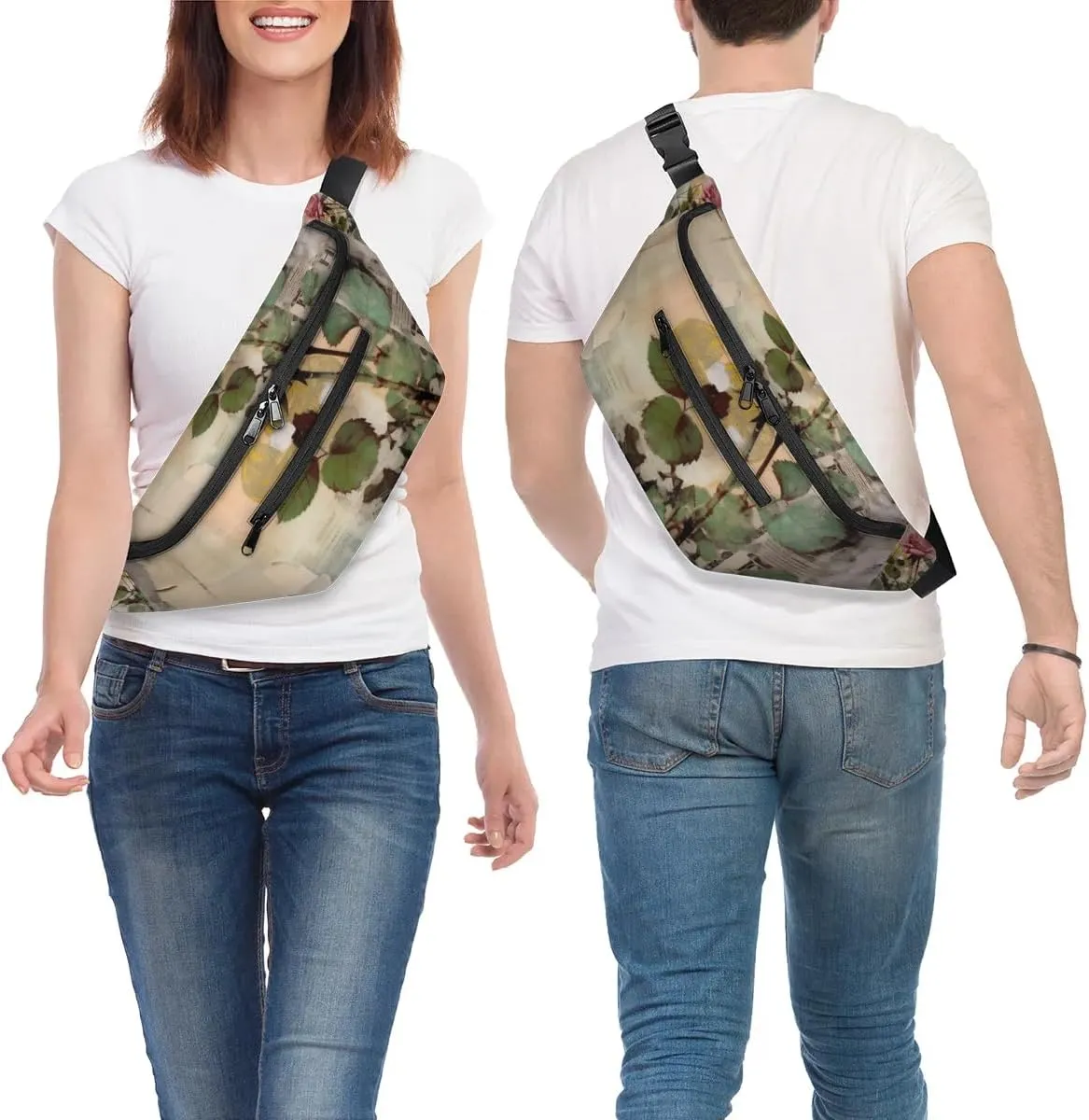 Vintage Flowers Sling Bag Crossbody Backpack Chest Daypack for Women Sport Travel Hiking Casual Bag Multipurpose Waist Pack With Zipper Closure Adjustable Strap Shoulder Bag