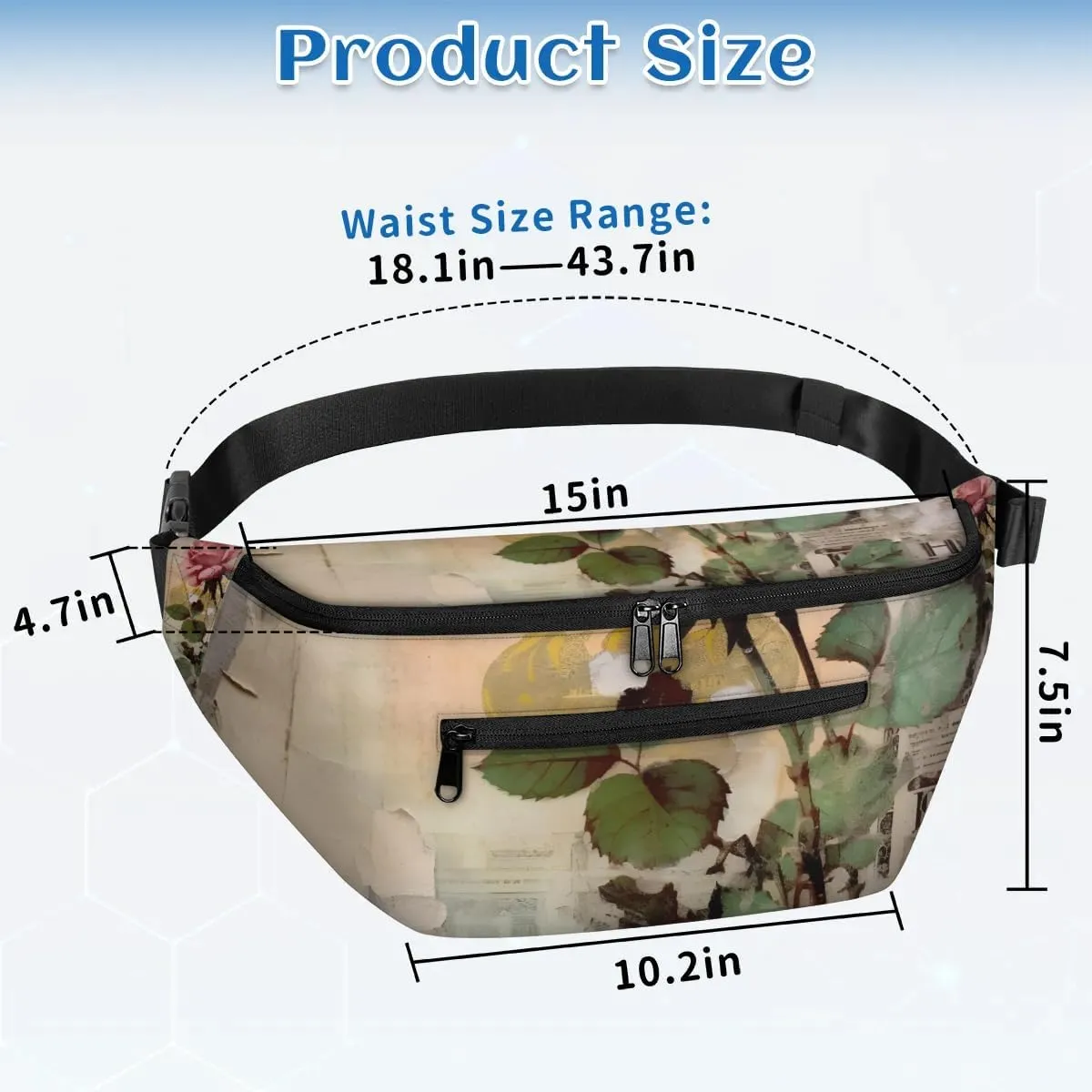 Vintage Flowers Sling Bag Crossbody Backpack Chest Daypack for Women Sport Travel Hiking Casual Bag Multipurpose Waist Pack With Zipper Closure Adjustable Strap Shoulder Bag