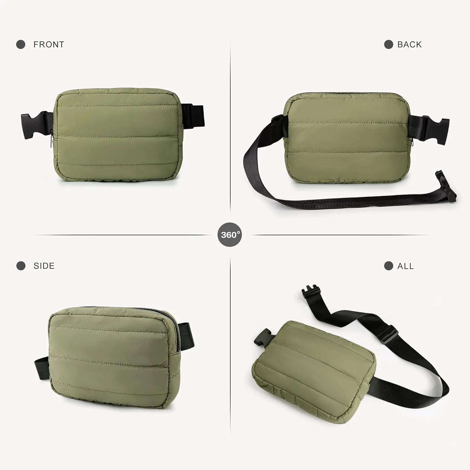Viva Terry Puffer Belt Bag for Women and Men Small Cotton Crossbody Fanny Pack with Adjustable Strap for Running Hiking Travel Workout-Army Green