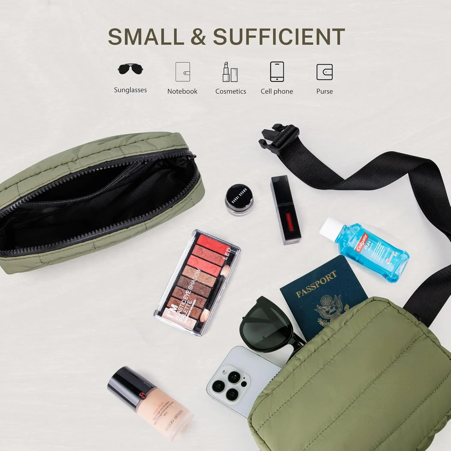 Viva Terry Puffer Belt Bag for Women and Men Small Cotton Crossbody Fanny Pack with Adjustable Strap for Running Hiking Travel Workout-Army Green