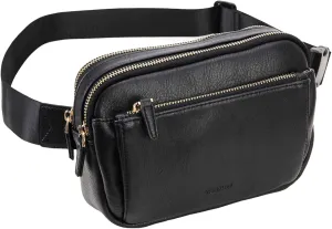 VX VONXURY Waist Bag for Women, Vegan Leather Fanny Pack Lightweight Crossbody Belt Bag with Adjustable Strap for Outdoor Running Hiking,Black