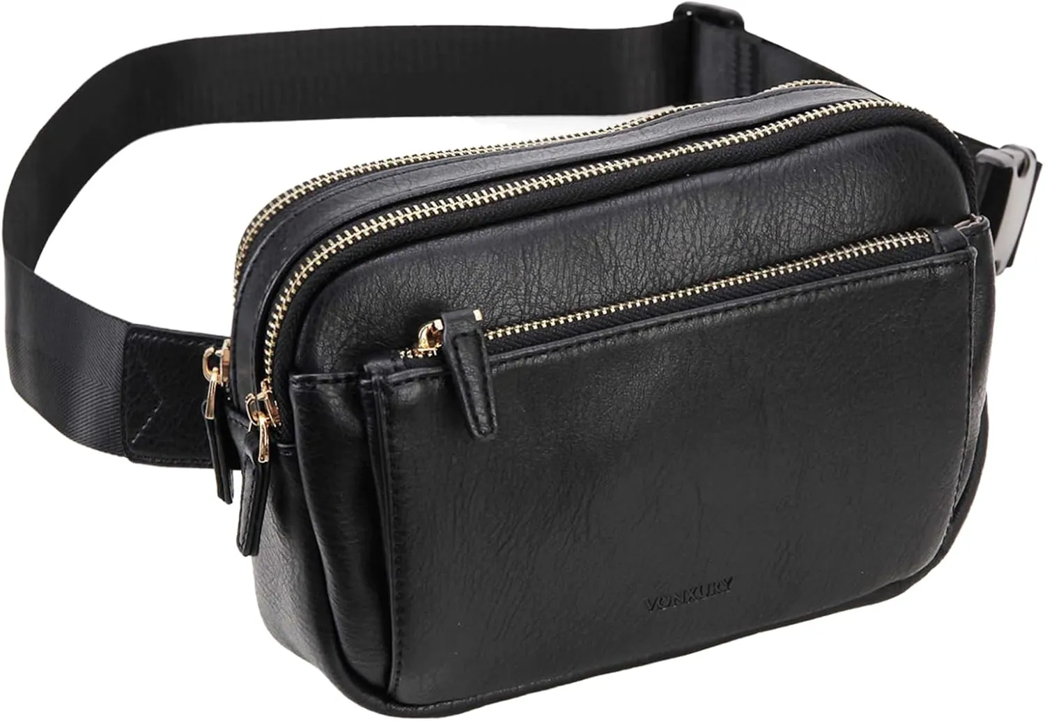 VX VONXURY Waist Bag for Women, Vegan Leather Fanny Pack Lightweight Crossbody Belt Bag with Adjustable Strap for Outdoor Running Hiking,Black