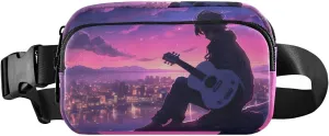 Waist Pack Bag Character Playing Guitar on The City Rooftop Outdoor Fanny Pack Crossbody Bum Bags