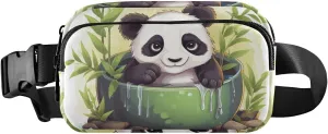 Waist Pack Bag Panda in Green Bowl and Green Branch Outdoor Fanny Pack Crossbody Bum Bags
